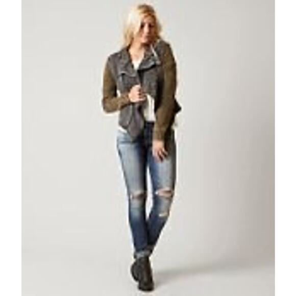 Gimmicks Pieced Sweater Jacket Washed Black Terry Zip Front jacket Sz M NWT - Picture 3 of 10